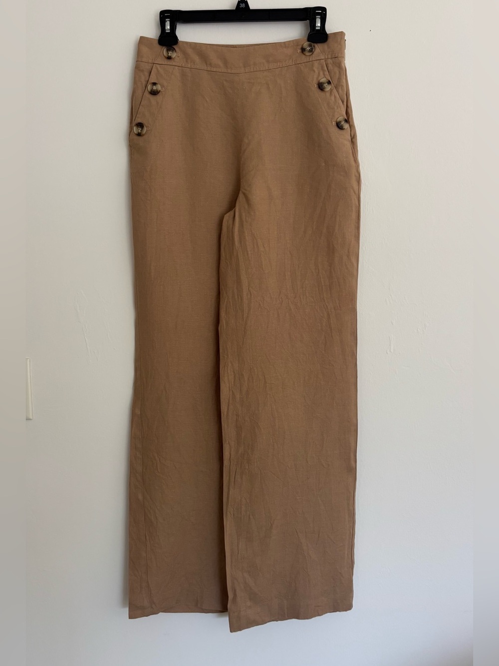 Talbots Women’s Size 4 Pants 100% Linen Tan/Brown Button Detail Pockets